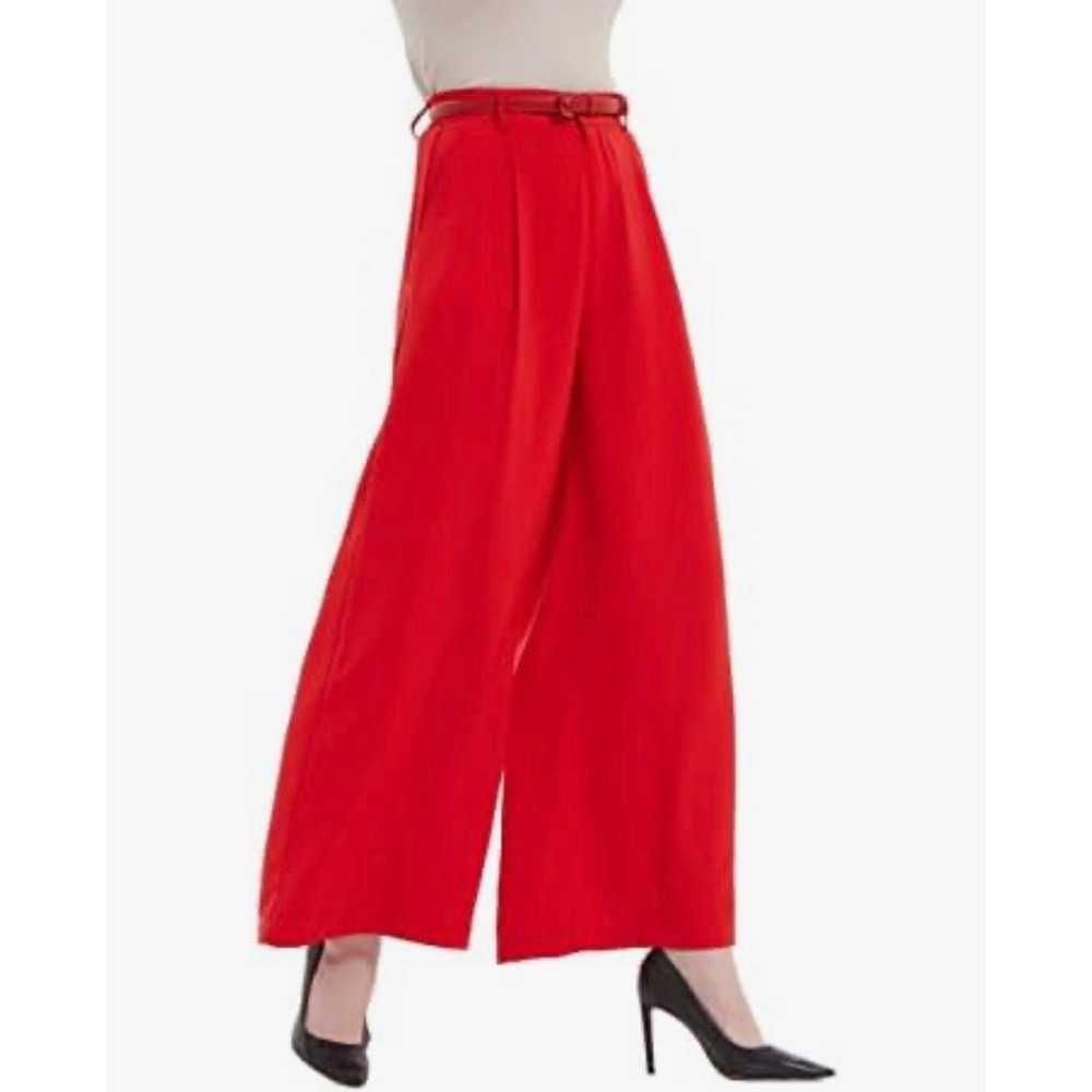 Tronjori‎ Red Wide Leg Pleated High Waisted Trousers Pants Small Womens Flowy